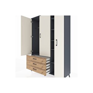 Hyperion Dolap 6 Raflı 3 Çekmeceli Tek Askılı 132x44x195 Antrasit-aytaşı/çam