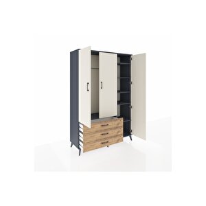 Hyperion Dolap 6 Raflı 3 Çekmeceli Tek Askılı 132x44x195 Antrasit-aytaşı/çam