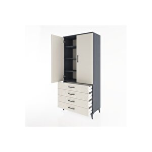 Hyperion Dolap 4 Raflı 4 Çekmeceli 2 Kapaklı 88x44x195 Antrasit-aytaşı