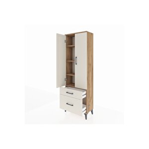 Arges Dolap 4 Raflı 2 Çekmeceli 2 Kapaklı 60x30x182 Çam-aytaşı