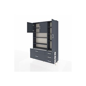 Arges Gardrop 9 Raflı 5 Çekmeceli 3 Kapaklı 132x30x195 Antrasit-antrasit