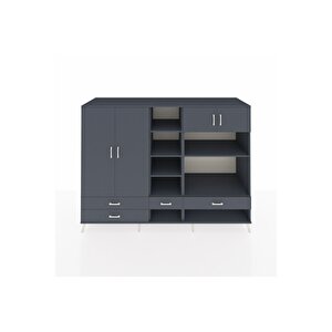 Kronos Dolap 12 Raflı 4 Çekmeceli 4 Kapaklı 220x59x163 Antrasit-antrasit