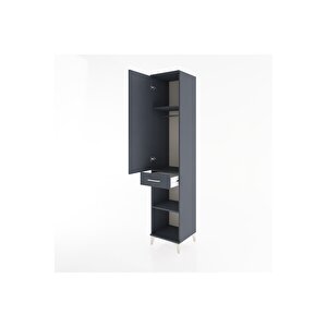 Hyperion Dolap 3 Raflı Tek Çekmeceli Tek Askılı 44x44x221 Antrasit-antrasit