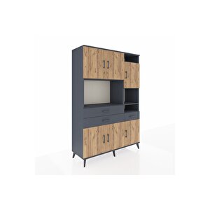 Hyperion Dolap 10 Raflı 3 Çekmeceli 6 Kapaklı 132x44x195 Antrasit-çam/antrasit