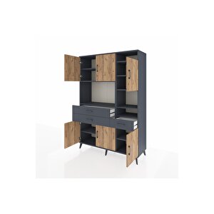Hyperion Dolap 10 Raflı 3 Çekmeceli 6 Kapaklı 132x44x195 Antrasit-çam/antrasit