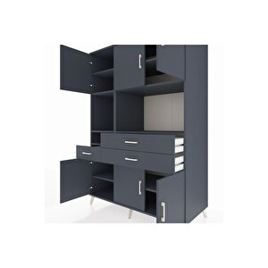 Kronos Dolap 9 Raflı 3 Çekmeceli 6 Kapaklı 132x59x195 Antrasit-antrasit/antrasit