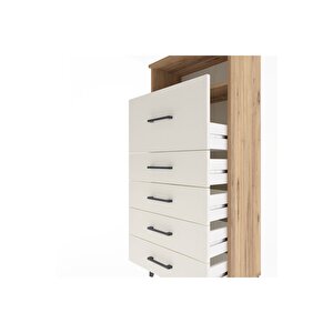 Arges Dolap Tek Raflı 5 Çekmeceli 60x30x134 Çam-aytaşı