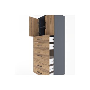 Hyperion Dolap 2 Raflı 5 Çekmeceli 2 Kapaklı 60x44x163 Antrasit-çam