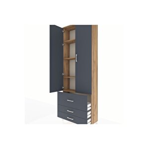 Arges Dolap 4 Raflı 3 Çekmeceli 2 Kapaklı 88x30x243 Çam-antrasit