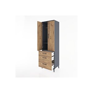 Hyperion Dolap 2 Raflı 3 Çekmeceli Tek Askılı 60x44x195 Antrasit-çam