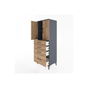 Hyperion Dolap 2 Raflı 4 Çekmeceli 2 Kapaklı 60x44x163 Antrasit-çam