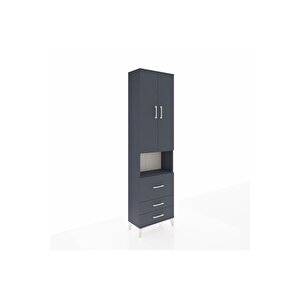 Arges Dolap 4 Raflı 3 Çekmeceli 2 Kapaklı 60x30x221 Antrasit-antrasit