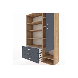 Hyperion Gardrop 9 Raflı 3 Çekmeceli Tek Kapaklı  132x44x195 Çam-antrasit