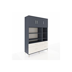 Hyperion Dolap 10 Raflı 4 Çekmeceli 3 Kapaklı 132x44x195 Antrasit-antrasit/aytaşı