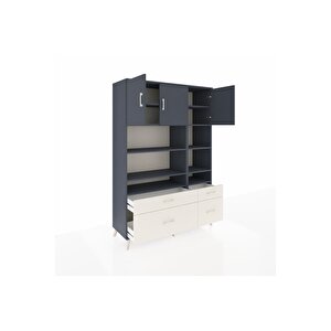 Hyperion Dolap 10 Raflı 4 Çekmeceli 3 Kapaklı 132x44x195 Antrasit-antrasit/aytaşı