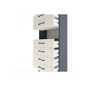 Arges Dolap Tek Raflı 6 Çekmeceli 60x30x134 Antrasit-aytaşı