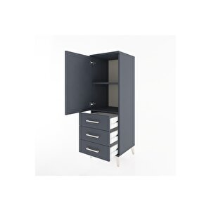 Hyperion Dolap 2 Raflı 3 Çekmeceli Tek Kapaklı 44x44x134 Antrasit-antrasit