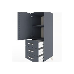 Hyperion Dolap 2 Raflı 3 Çekmeceli Tek Kapaklı 44x44x134 Antrasit-antrasit