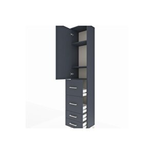 Arges Dolap 3 Raflı 4 Çekmeceli Tek Kapaklı 44x30x221 Antrasit-antrasit