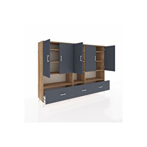 Hyperion Dolap 12 Raflı 3 Çekmeceli 5 Kapaklı 220x44x163 Çam-antrasit