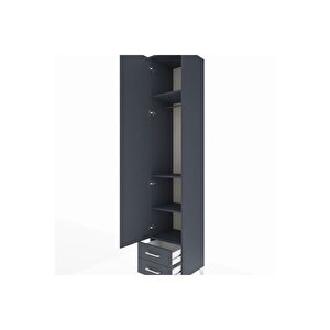 Hyperion Dolap 4 Raflı 2 Çekmeceli Tek Askılı 44x44x243 Antrasit-antrasit