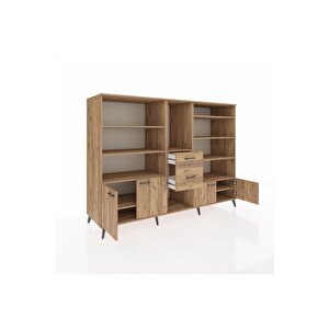 Kronos Dolap 10 Raflı 2 Çekmeceli 4 Kapaklı 220x59x163 Çam-çam