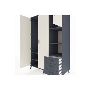 Kronos Dolap 5 Raflı 3 Çekmeceli Tek Askılı 132x59x195 Antrasit-aytaşı/antrasit