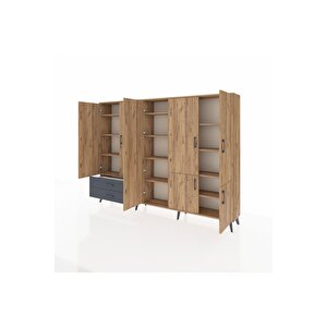 Arges Dolap 12 Raflı 2 Çekmeceli 7 Kapaklı 220x30x163 Çam-çam/antrasit