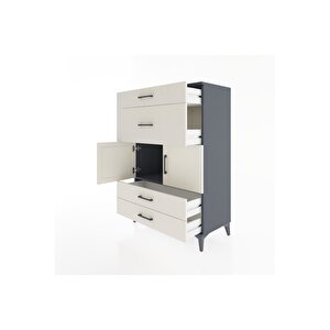 Hyperion Dolap Tek Raflı 4 Çekmeceli 2 Kapaklı 88x44x134 Antrasit-aytaşı