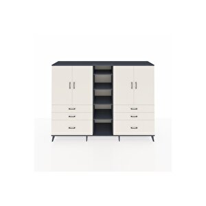 Hyperion Dolap 10 Raflı 6 Çekmeceli 4 Kapaklı 220x44x163 Antrasit-aytaşı