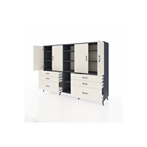 Hyperion Dolap 10 Raflı 6 Çekmeceli 4 Kapaklı 220x44x163 Antrasit-aytaşı