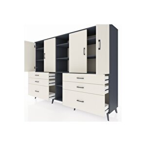 Hyperion Dolap 10 Raflı 6 Çekmeceli 4 Kapaklı 220x44x163 Antrasit-aytaşı