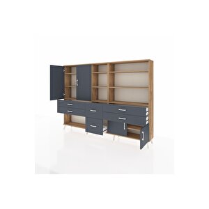 Arges Dolap 10 Raflı 6 Çekmeceli 4 Kapaklı 220x30x163 Çam-antrasit