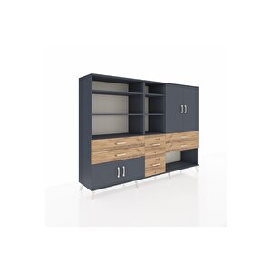 Hyperion Dolap 10 Raflı 6 Çekmeceli 4 Kapaklı 220x44x163 Antrasit-antrasit/çam