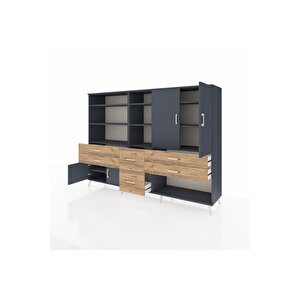 Hyperion Dolap 10 Raflı 6 Çekmeceli 4 Kapaklı 220x44x163 Antrasit-antrasit/çam