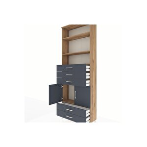 Arges Dolap 4 Raflı 5 Çekmeceli 2 Kapaklı 88x30x243 Çam-antrasit