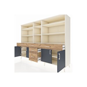 Hyperion Dolap 11 Raflı 5 Çekmeceli 4 Kapaklı 220x44x163 Aytaşı-antrasit/çam