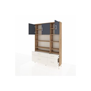 Arges Dolap 10 Raflı 4 Çekmeceli 3 Kapaklı 132x30x195 Çam-antrasit/aytaşı