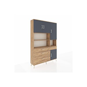 Arges Dolap 9 Raflı 4 Çekmeceli 4 Kapaklı 132x30x195 Çam-antrasit/çam