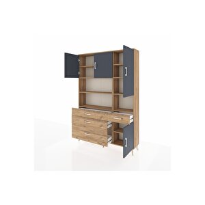 Arges Dolap 9 Raflı 4 Çekmeceli 4 Kapaklı 132x30x195 Çam-antrasit/çam