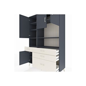 Hyperion Dolap 9 Raflı 4 Çekmeceli 4 Kapaklı 132x44x195 Antrasit-antrasit/aytaşı