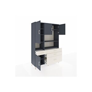 Hyperion Dolap 9 Raflı 4 Çekmeceli 4 Kapaklı 132x44x195 Antrasit-antrasit/aytaşı