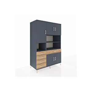 Kronos Dolap 9 Raflı 5 Çekmeceli 5 Kapaklı 132x59x195 Antrasit-antrasit/çam