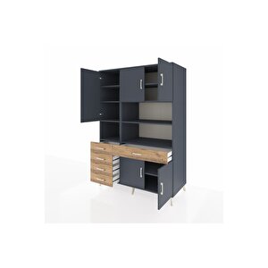 Kronos Dolap 9 Raflı 5 Çekmeceli 5 Kapaklı 132x59x195 Antrasit-antrasit/çam