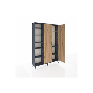 Arges Dolap 7 Raflı 2 Kapaklı Tek Askılı 132x30x195 Antrasit-çam/antrasit