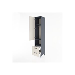 Hyperion Dolap 3 Raflı 2 Çekmeceli Tek Askılı 44x44x221 Antrasit-aytaşı