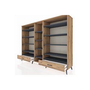 Hyperion Dolap 14 Raflı 2 Çekmeceli  220x44x163 Çam-antrasit/çam