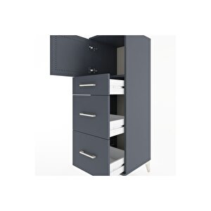 Hyperion Dolap Tek Raflı 3 Çekmeceli Tek Kapaklı 44x44x134 Antrasit-antrasit