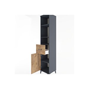 Hyperion Dolap 4 Raflı Tek Çekmeceli Tek Kapaklı 44x44x221 Antrasit-çam