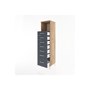 Hyperion Dolap Tek Raflı 7 Çekmeceli 44x44x182 Çam-antrasit
